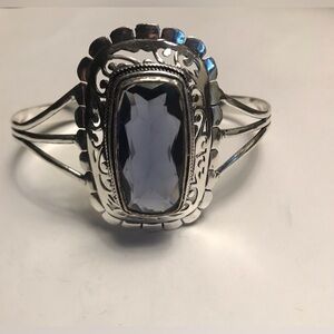 Tanzanite Stamped 925 Sterling Silver Cuff Bracelet